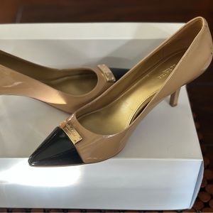 Black, Tan & Gold Patent Leather Coach Heels *USED*